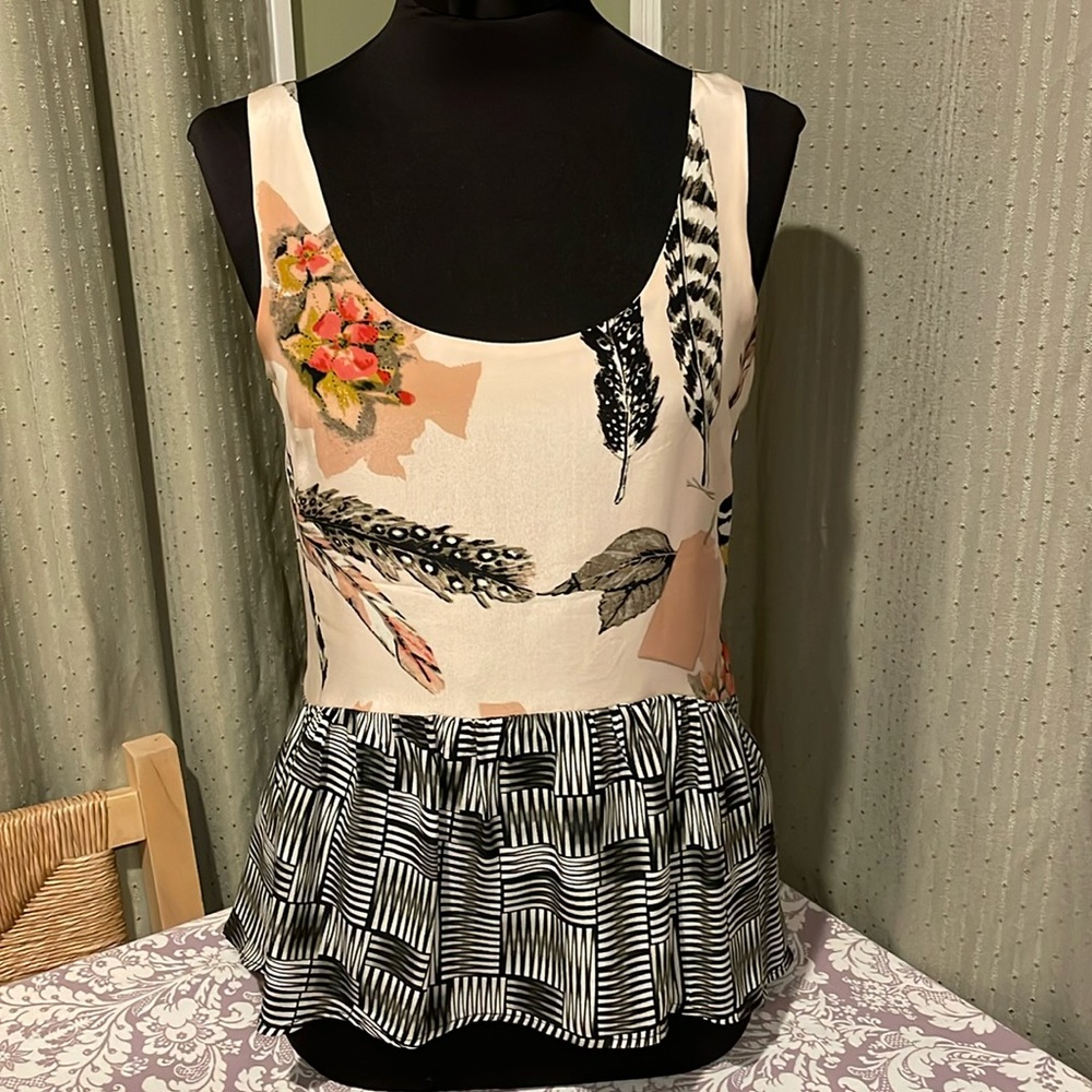 Maeve Multicolor Feather Print Blouse, size 4